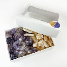 Load image into Gallery viewer, Amethyst and Citrine (Golden Amethyst) Pieces Window Box