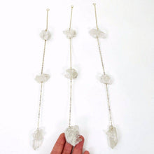 Load image into Gallery viewer, Crystal Cluster Wall Hanging - 3 Stones Stacked on Gold tone Chain (WCHM-S2-B8)