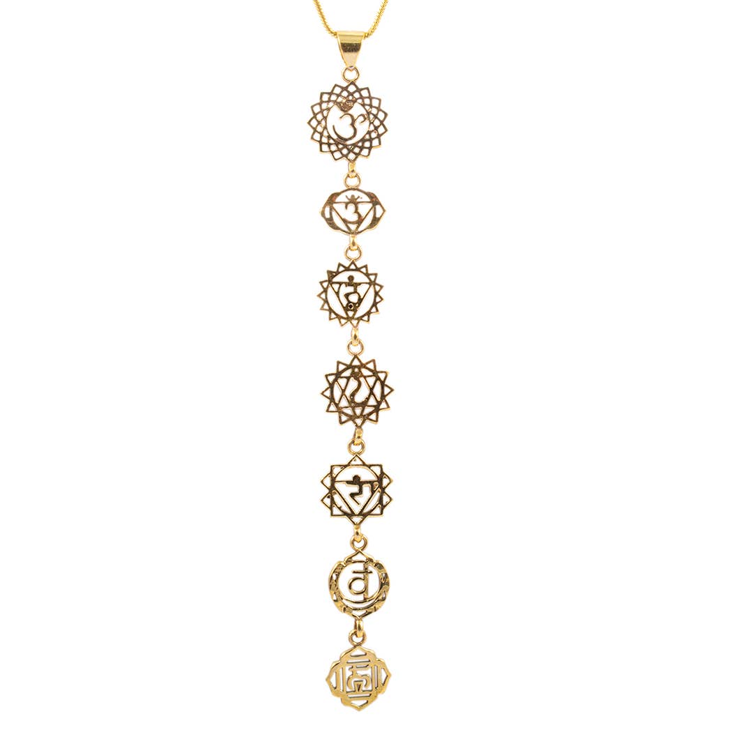 Chakra Symbols Brass Pendant Necklace: 30