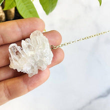 Load image into Gallery viewer, Crystal Cluster Wall Hanging - 3 Stones Stacked on Gold tone Chain (WCHM-S2-B8)
